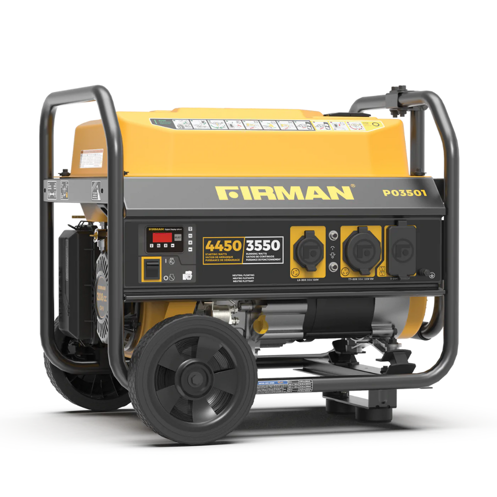 Firman, Firman Open Frame 4550/3550W Recoil Start Gasoline Powered Portable Generator with Wheel Kit and Cover - DS-P03501