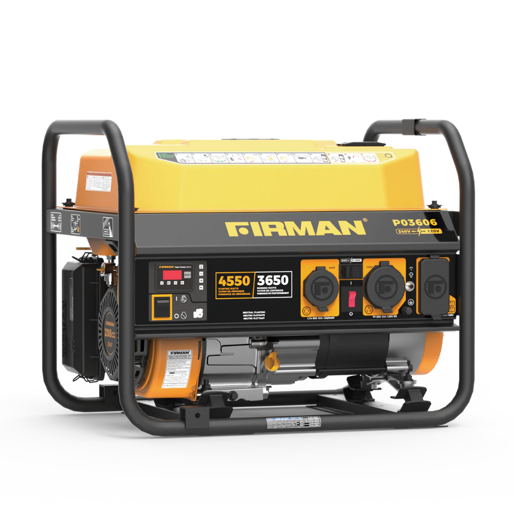 Firman, Firman Open Frame 4650/3650W Recoil Start Gasoline Powered Portable Generator with 120/240V Voltage Selector - DS-P03606