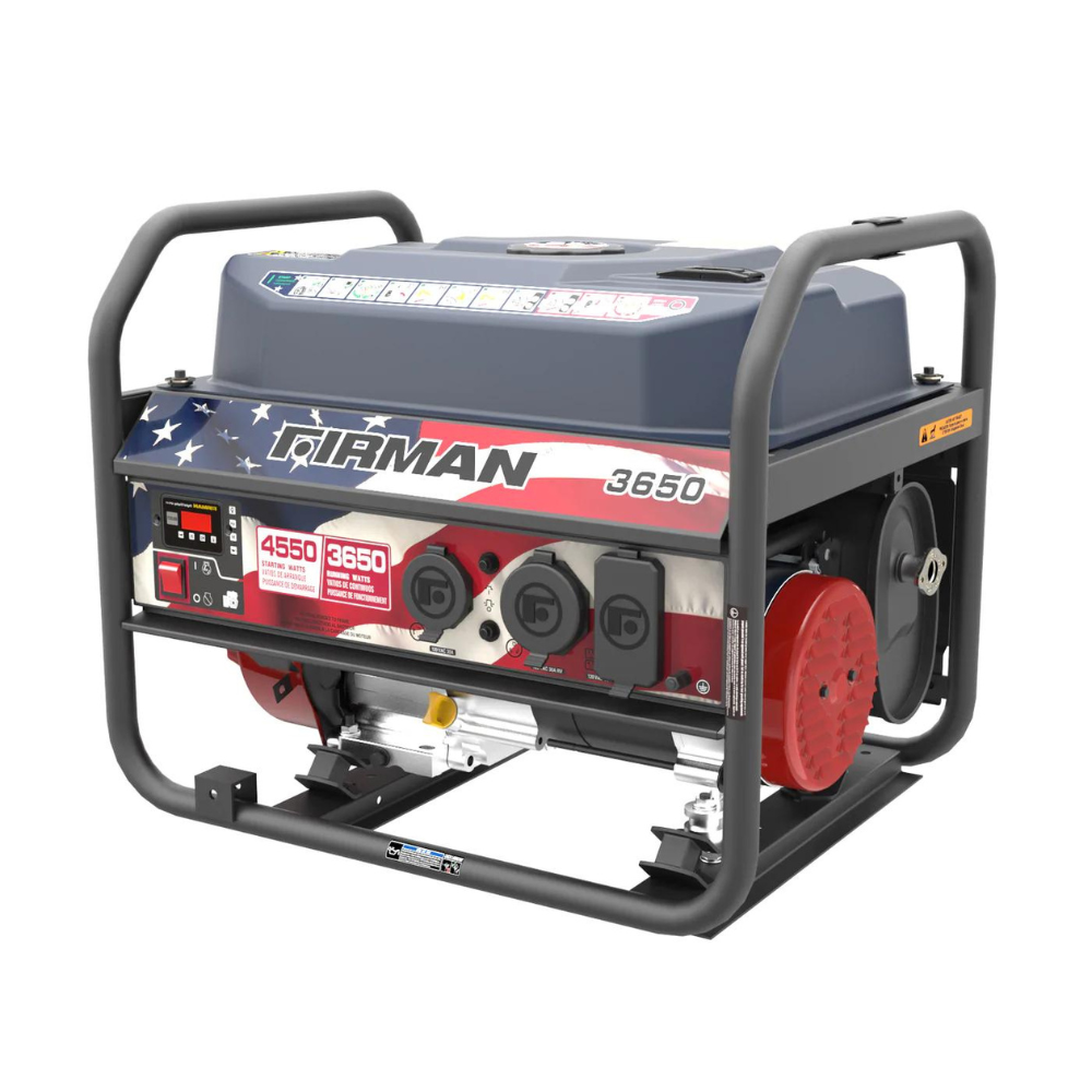 Firman, Firman Open Frame 4650/3650W Recoil Start Gasoline Powered Portable Generator with Stars & Stripes Print - DS-P03611